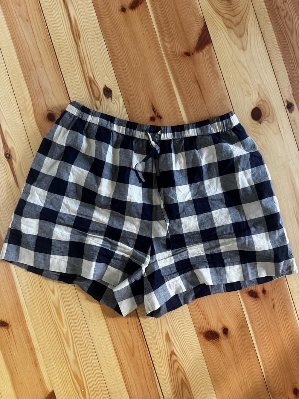 COS Navy and White Gingham Drawstring Shorts